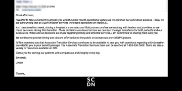 OLBH ending outpatient chemo, transfusion services in March