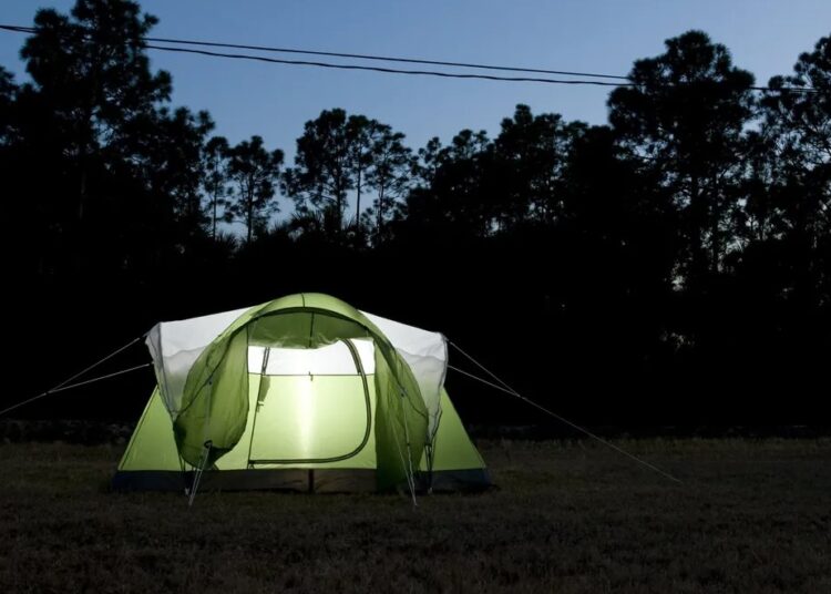 tent in backyard camping