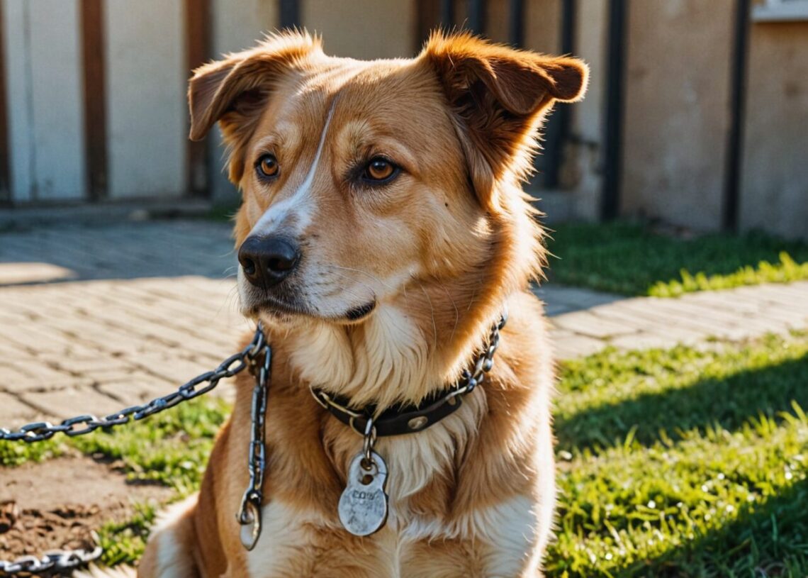 Dog on chain outside