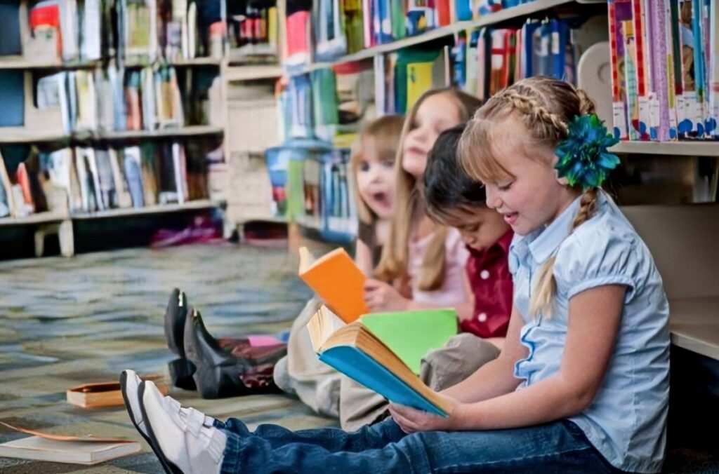 Children Reading Books in the Library