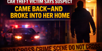 Car theft suspect breaks in