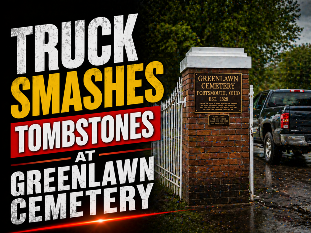 truck smashes into tombstones