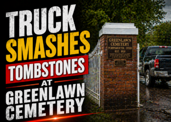 truck smashes into tombstones