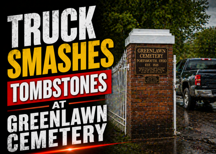 truck smashes into tombstones