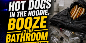 hot dogs and booze in the bathroom