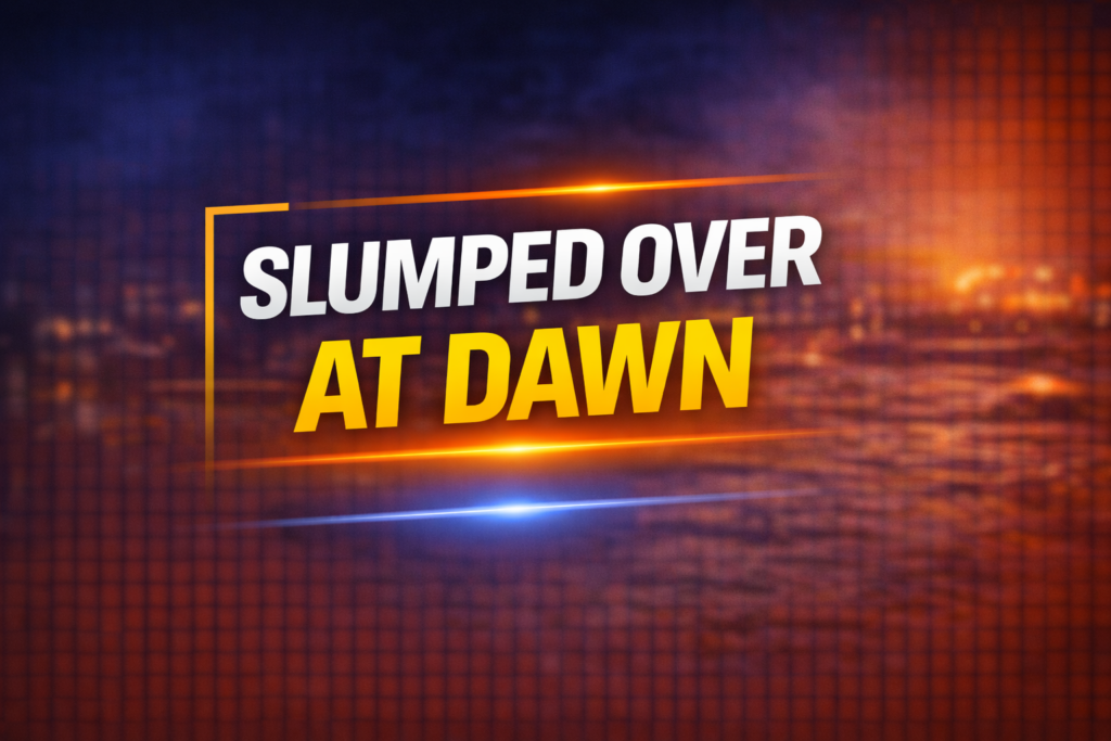 slumped over at dawn