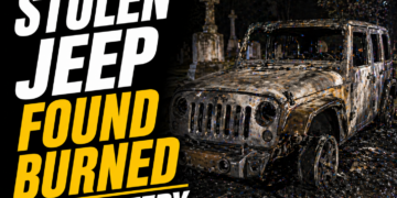 Stolen Jeep burned in cemetery