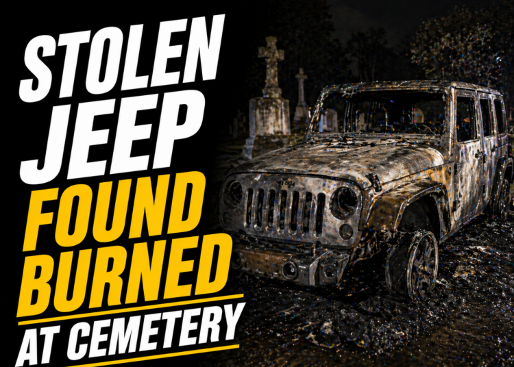 Stolen Jeep burned in cemetery