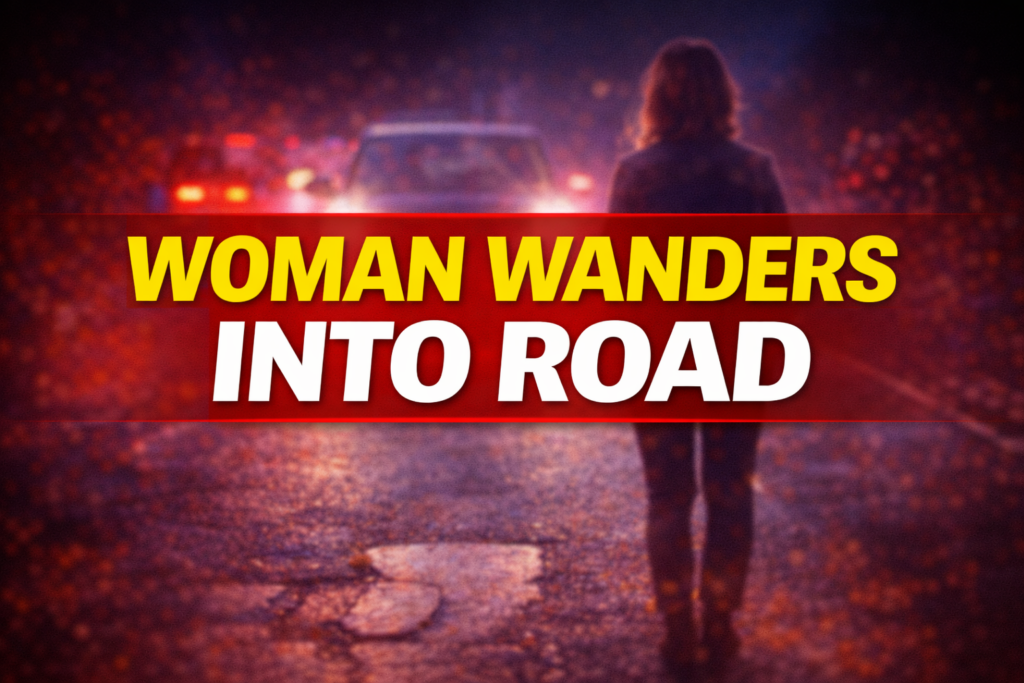 woman wanders into road