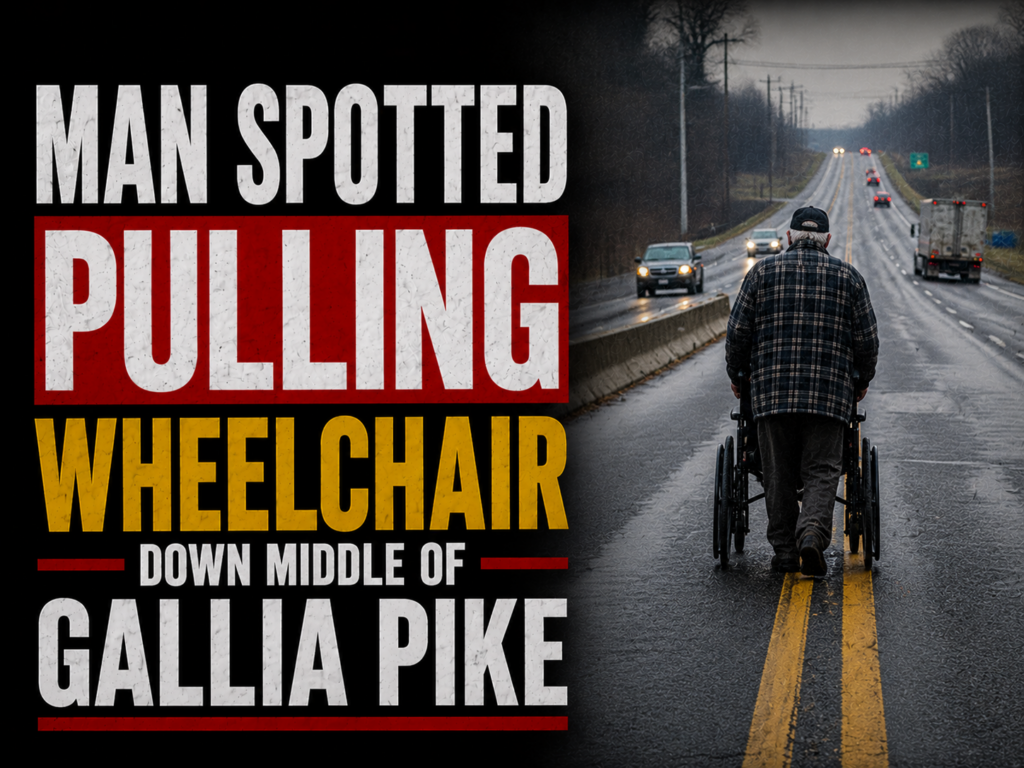 Man pushing wheelchair down gallia pike
