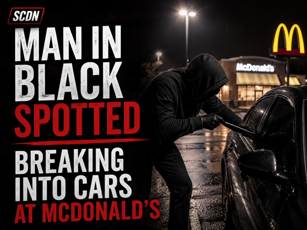 man in black spotted breaking into cars at McDonald's
