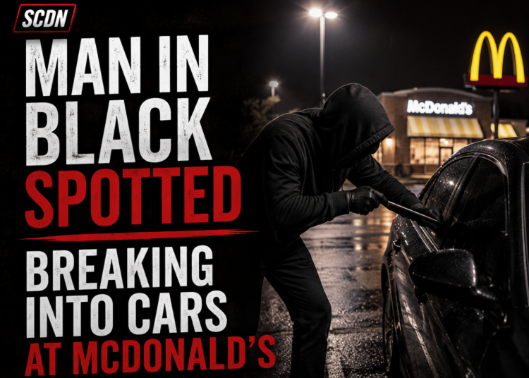 man in black spotted breaking into cars at McDonald's