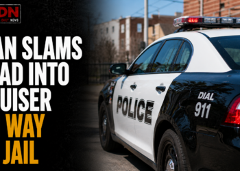 man slams head into cruiser
