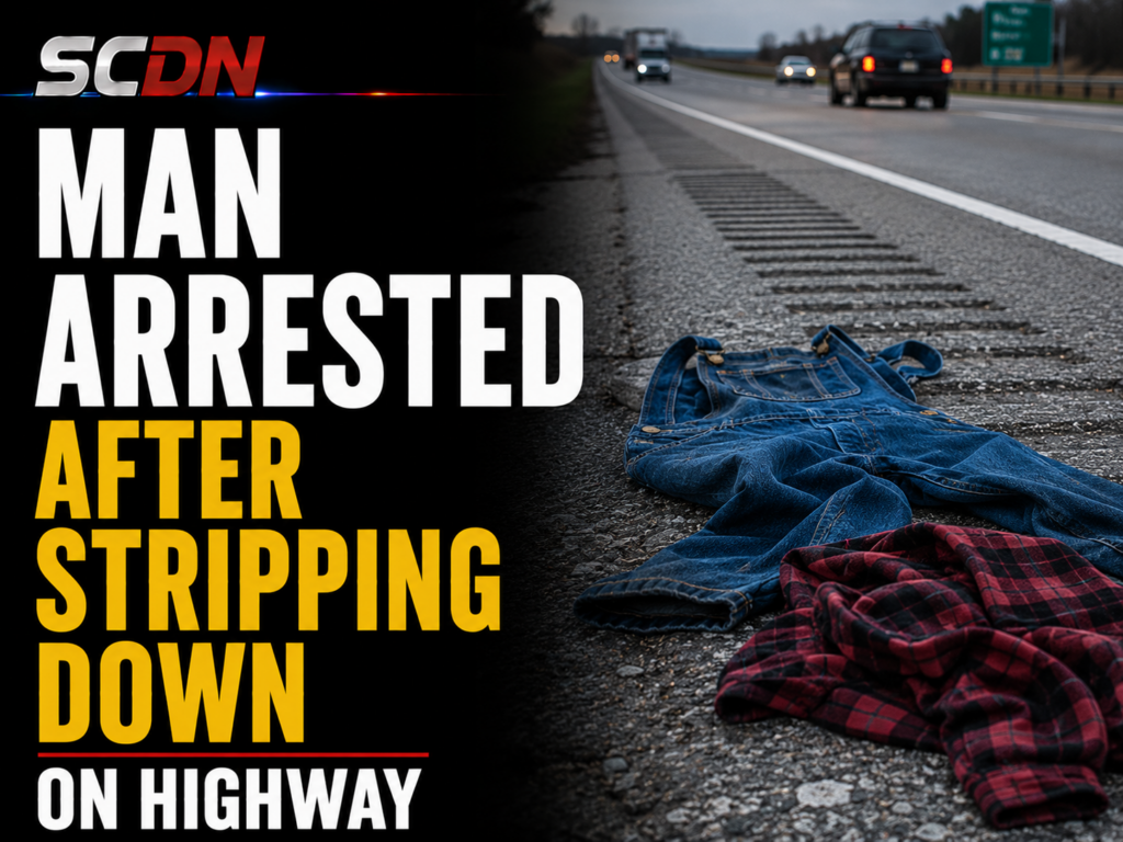 Man arrested for stripping down on highway