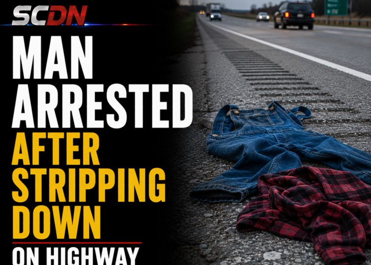 Man arrested for stripping down on highway