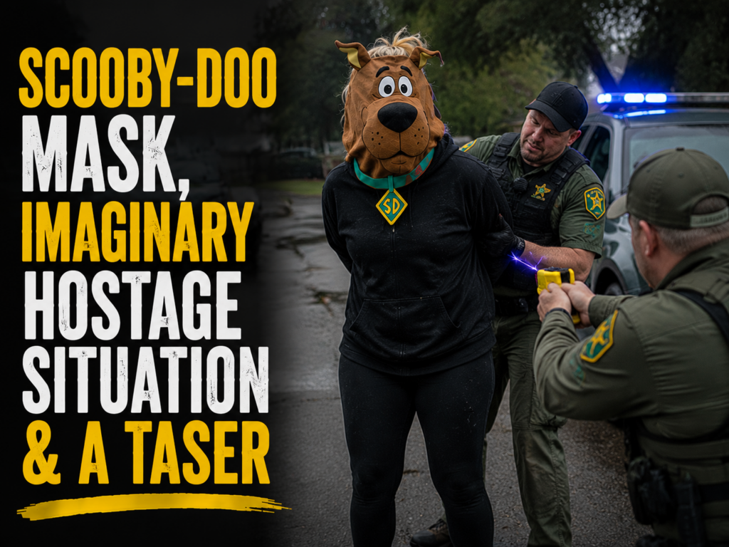 scooby doo mask and a Taser