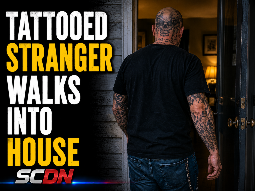 tattooed stranger walks in