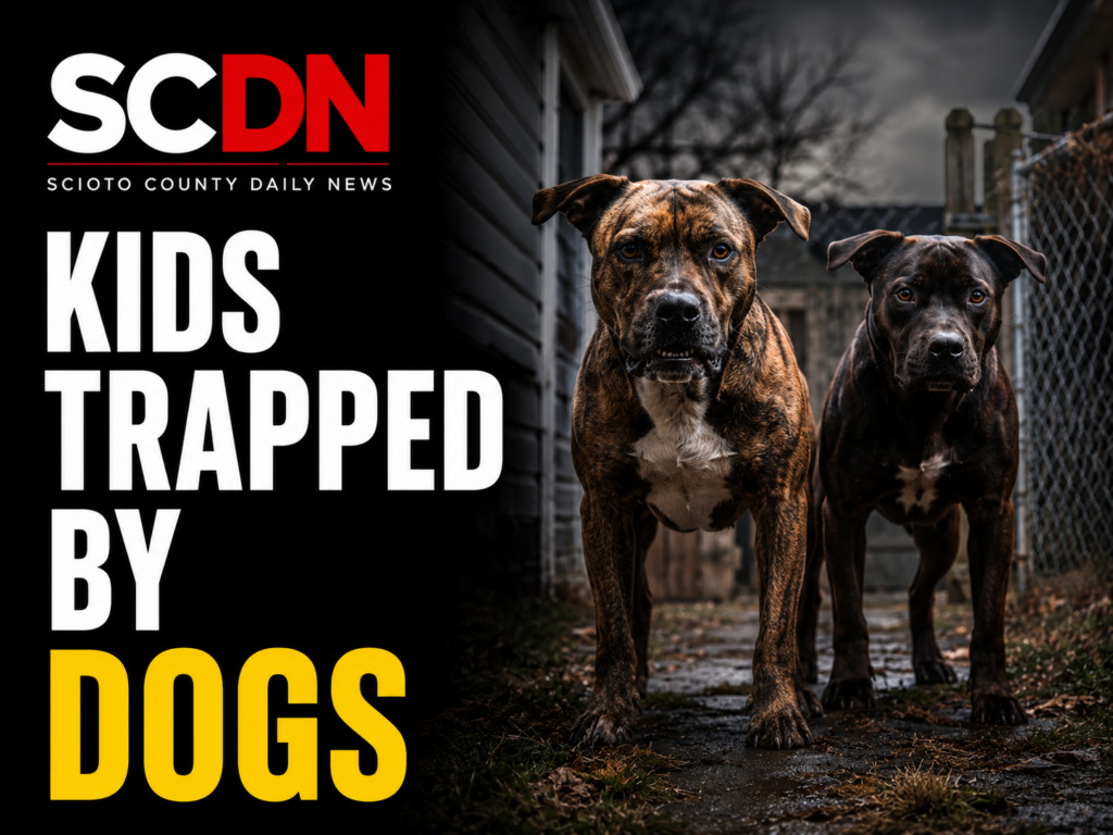 Kids trapped by dogs