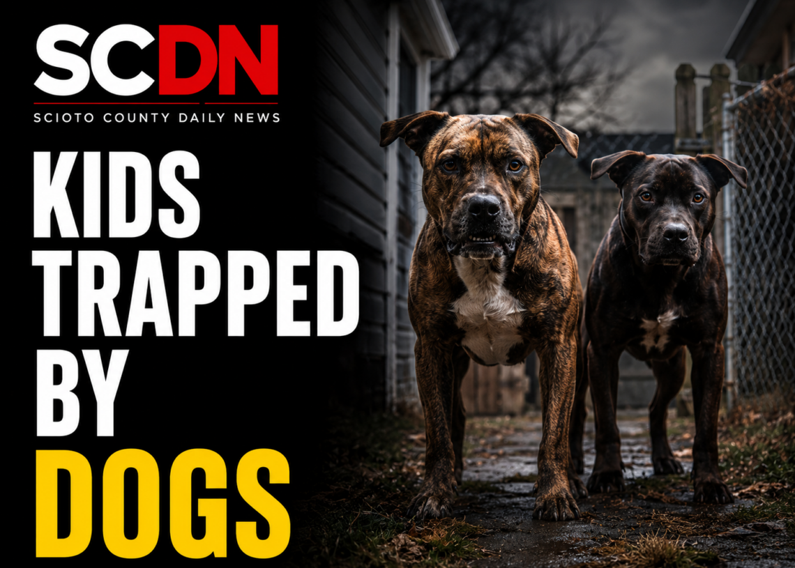 Kids trapped by dogs