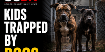 Kids trapped by dogs