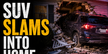 SUV slams into house