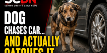 Dog catches car