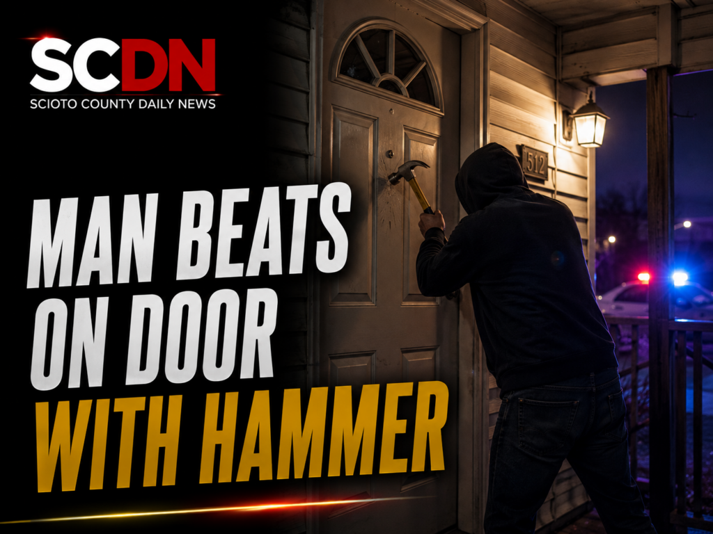 man beats on door with hammer