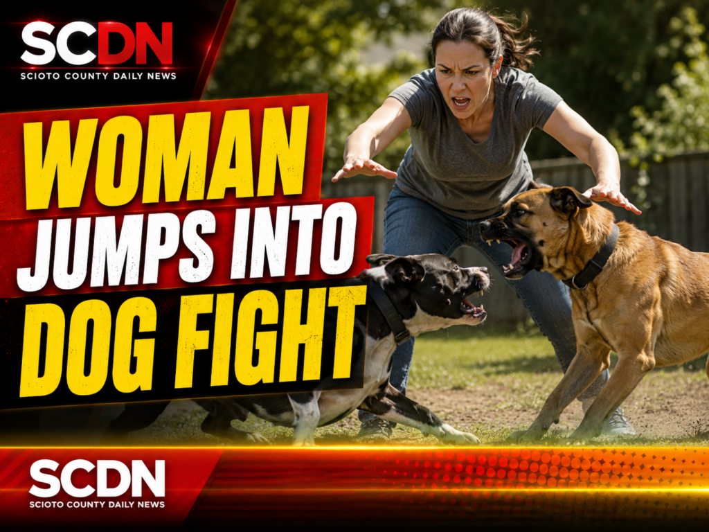 Woman jumps into dog fight