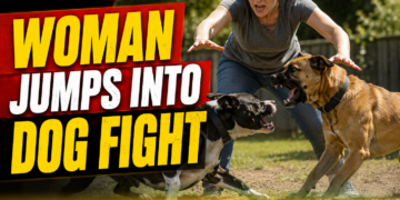 Woman jumps into dog fight