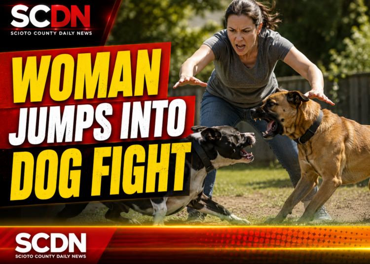 Woman jumps into dog fight