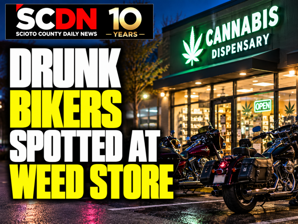 drunk bikers at weed store