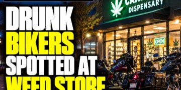 drunk bikers at weed store
