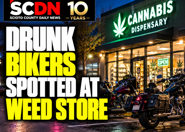 drunk bikers at weed store