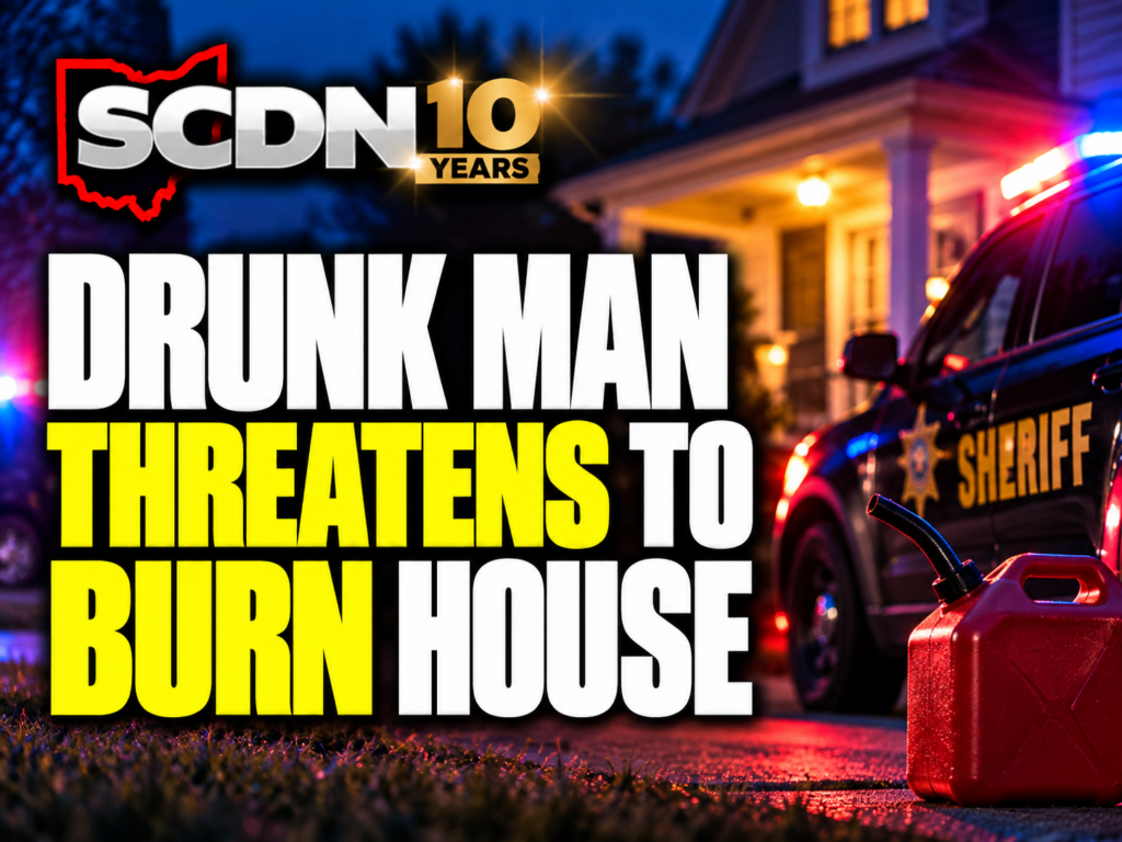 drunk man threatens to burn down house