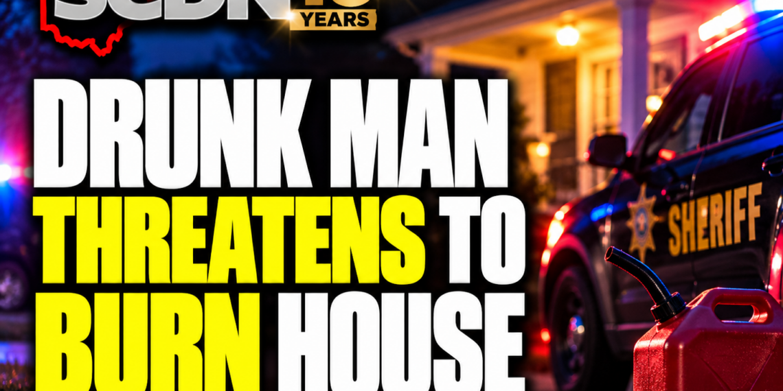 drunk man threatens to burn down house