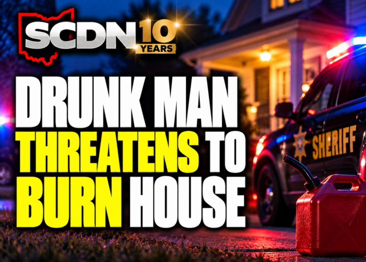 drunk man threatens to burn down house