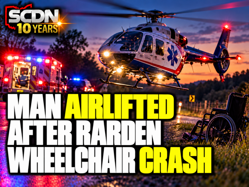Man airlifted after wheelchair crash