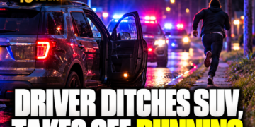 Driver ditches SUV and takes off running.