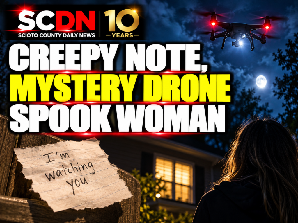 creepy note and drone spook woman