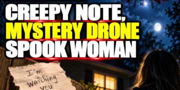 creepy note and drone spook woman