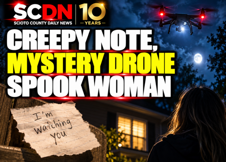 creepy note and drone spook woman